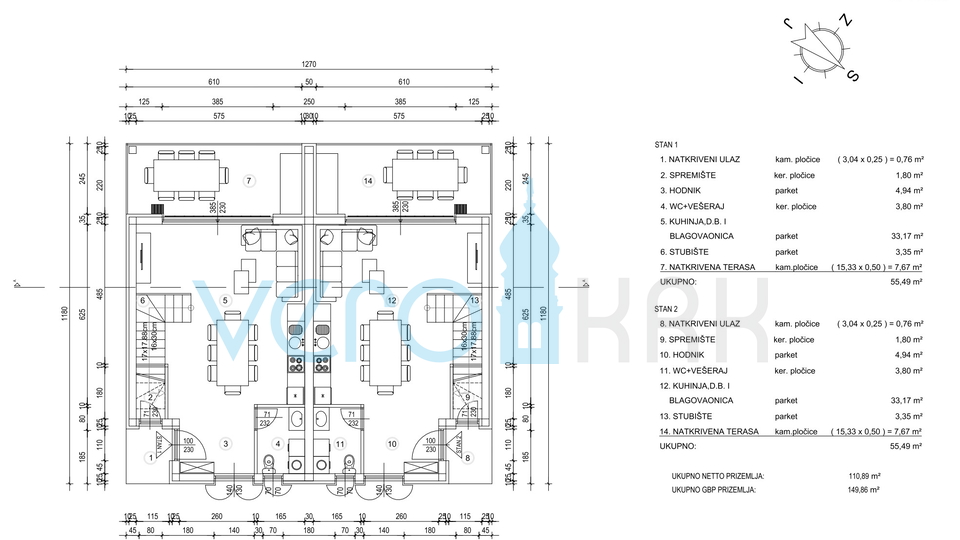 Krk, Linardići, teren 2048m2, projekt za resort, tri vile, prodaja